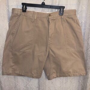 Geoffrey Beene Men Khaki Cotton Shorts W38 Pleated Front Utility Pockets Casual